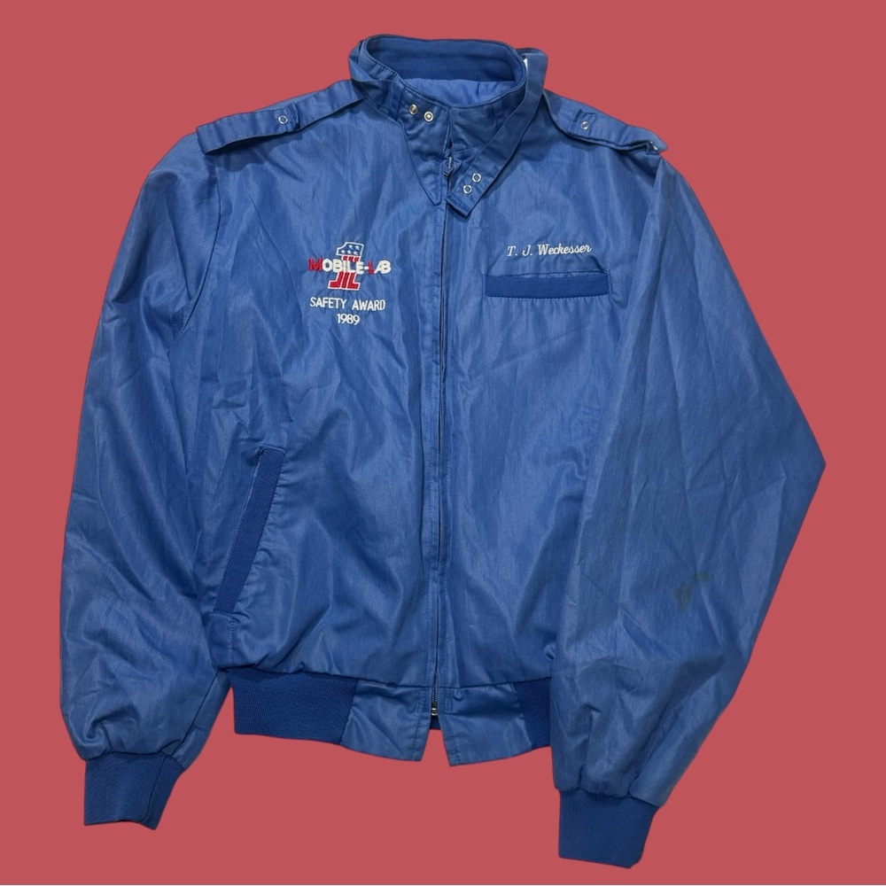 Vintage 80’s Blue Embroidered Oil Windbreaker